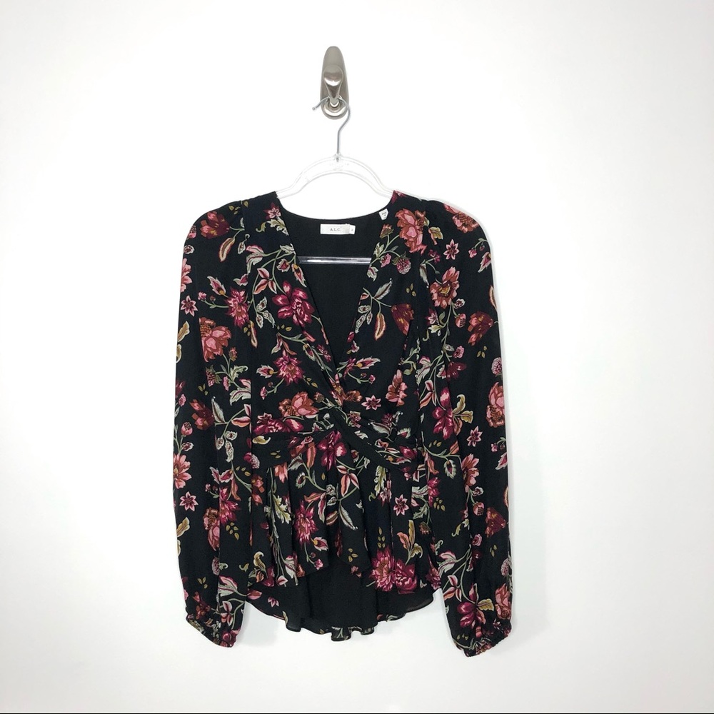 A.L.C. | Logan Floral Silk Blouse Black/Terracotta - Picture 5 of 7